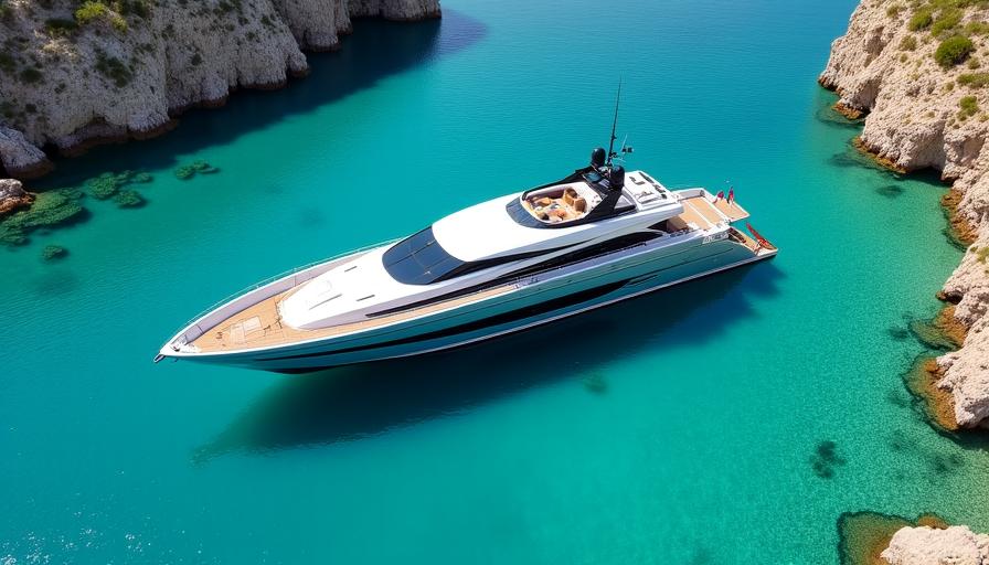 Yacht di lusso privato nel Mediterraneo al tramonto