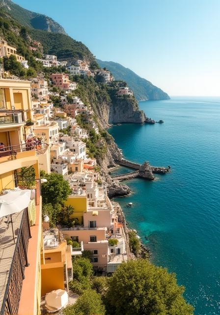 Vista della Costiera Amalfitana con scogliere e mare turchese