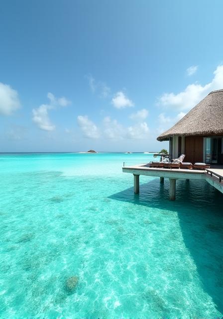 Villa sull'acqua nelle Maldive con sabbia bianca