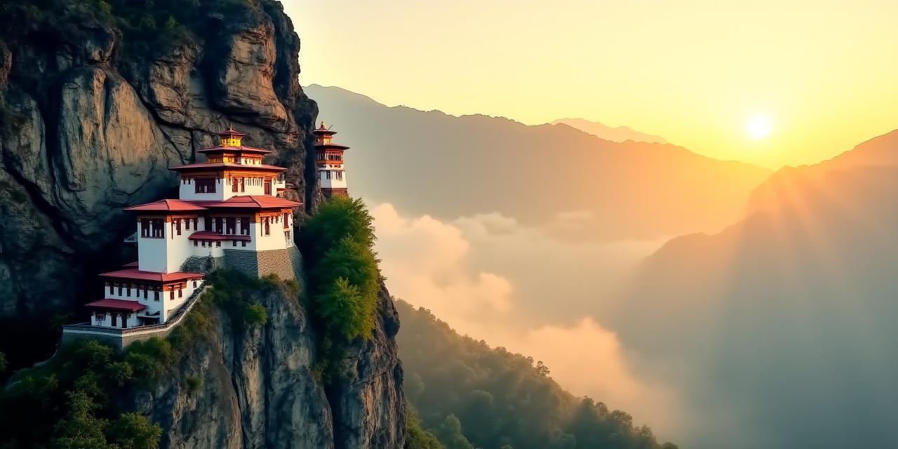 Panorama mozzafiato del Bhutan all'alba